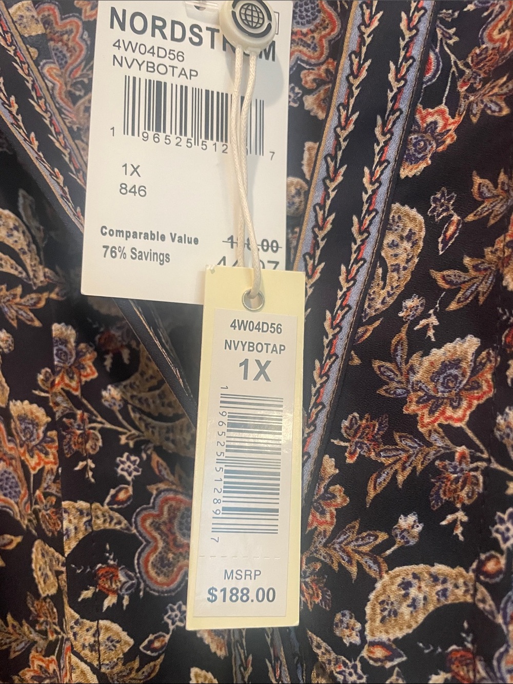 NWT Max Studio Flutter Sleeve Tiered Maxi Dress in a Navy Botanical Tapestry - Picture 4 of 5